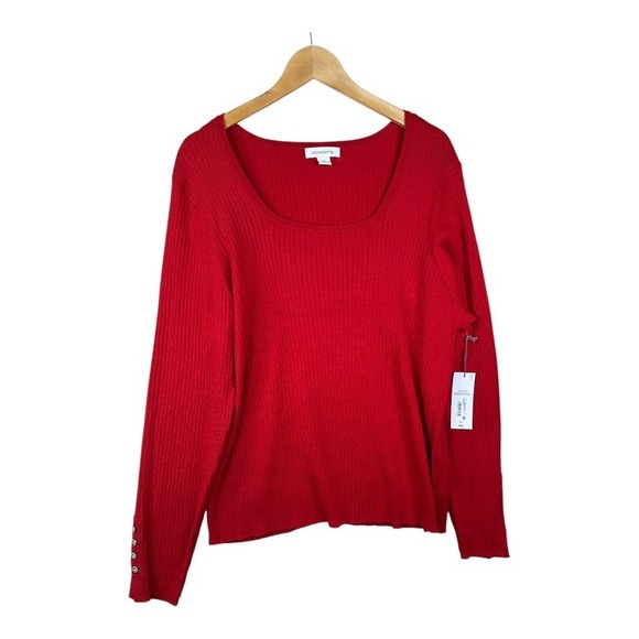 Liz Claiborne Sweaters - NWT Liz Claiborne Sweater Womens Red Cabaret Button Cuff Ribbed Pullover‎ Sz 2X